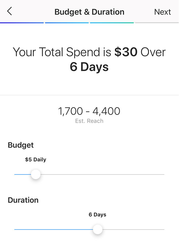 Be careful when selecting your budget because the number reflected is what you will spend daily, not for the total campaign.